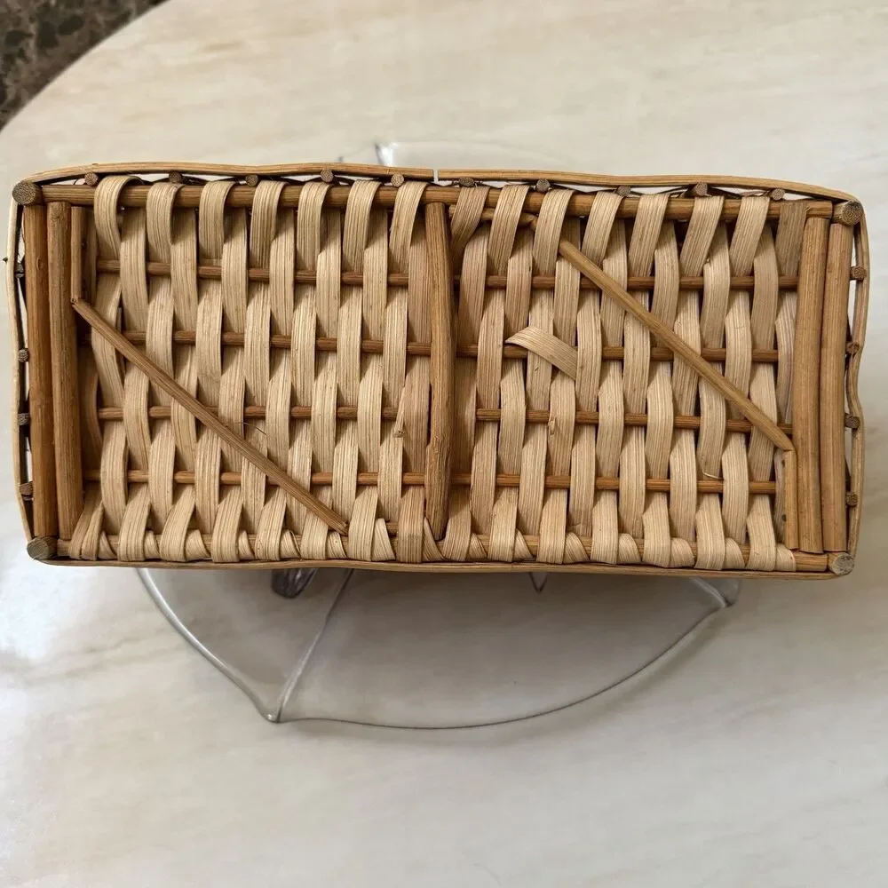 Vintage Wicker Rattan Divided Storage Basket Organizer Mail Utensil Holder 11”